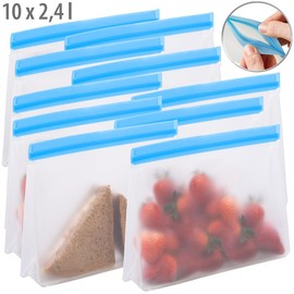 Rosenstein & Söhne Standing Freezer Bags: Set of 10 Reusable Food Bags, Standing Base, 2.4L (Freezer Bags with Closure, Food Zipper Bags)