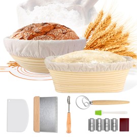 Bread Proofing Basket-10 Inch Oval & 9 Inch Round Broofing Basketwith Linen Liner-Full Set of Bread Proofing Baskets for Sourdough with Linen Line-Perfect Bread Baking Gift for Bakers