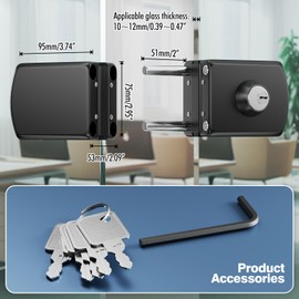 Ranbo Frameless Double-Sided Glass Door Lock,Clamp-On No-Drill,304 Stainless Steel,for 3/8"–1/2" (10–12mm) Swing Door,for Office,Storefront,5 Keys,Matte Black—Double Swing Doors Floor Lock Required