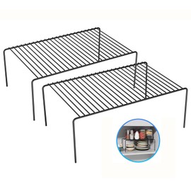 DPZM Large(15.7 x 9.4 inch)Black Cabinet Storage Shelf Rack Set of 2, Rustproof Metal Wire Kitchen Counter Organizers and Storage, Spice Organization for Cabinet, Plate, Dish, Pantry, Bathroom, Fridge