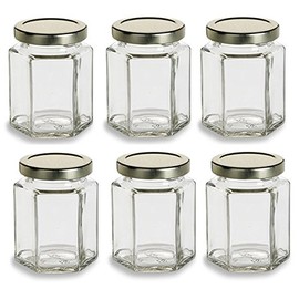 Nakpunar 6 pcs, 6 oz Hexagon Glass Jars for Jam, Honey, Wedding Favors, Shower Favors, Baby Foods, DIY Magnetic Spice Jars
