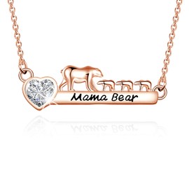 WUSUANED Dainty Mama Bear Bar Necklace with 1 2 3 Cubs Mother's Day Jewelry Birthday Gift for Mom Grandma New mom (3 cub RG)
