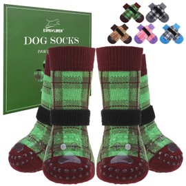 EXPAWLORER Dog Socks to Prevent Licking Paws, 4 Pcs Double Sided Anti Slip Dog Socks with Grippers, Dog Shoes Grips for Hardwood Floors, Dog Booties for Small Medium Large Senior Dogs, Green L