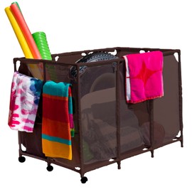 Essentially Yours Pool Noodles Holder, Toys, Floats, Balls and Floats Equipment Mesh Rolling Storage Organizer Bin, XXL, Brown Style 455119