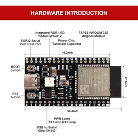 2 Pack ESP32-DevKitC-32E Development Board for IoT Smart Home/Industrial Control, Dual-Core 240MHz Wi-Fi + Bluetooth 5.0 with USB-C, Original ESP32-WROOM-32E Module (Arduino/Python/IDF) (8M)