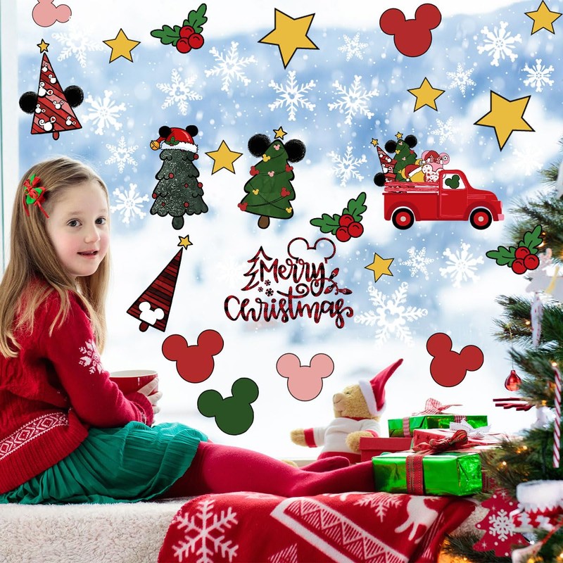 87pcs Christmas Mouse Window Clings Mouse Christmas Decorations Christmas Tree