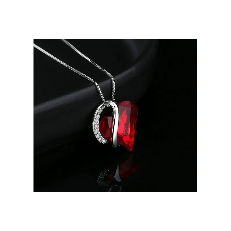 Collar Corazón Cristal Rojo SmileBelle Plata 925 Chapado Platino 45cm