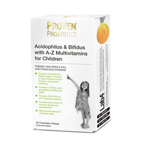 Proven Probiotics Acidophilus & Bifidus with A-Z Multivitamins for Children - Friendly Bacteria with Multinutrients