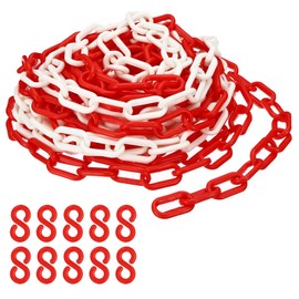 PATIKIL Plastic Chain,32 FEET Safety Barrier Chain for Crowd Control, 1/4inch(6mm) Red/White Plastic Chains Links for Queue Lines, Parking, Fences, Gate, Concerts, and Decoration