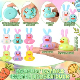 ShinyRelief 48 Pcs Easter Rubber Ducks Bunny Chicken Carrot Egg Pattern Rubber Duckies Assortment Float Duck Bath Toy Bulk for Baby Showers Accessories Easter Basket Stuffers Gifts Party Favors