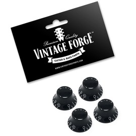 Vintage Forge Black Top Hat Bell Knobs Compatible with Gibson Les Paul Electric Guitar (Set of 4) Fits 24 Fine-Spline USA (Imperial) Split Shaft Pots Recessed RB24US-BLK4