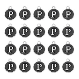 MECCANIXITY 36pcs Pendants Letter Charm Initial Charm Double Sided Enamel Alphabet P for DIY Necklace Bracelet Earrings Jewelry Making White & Black