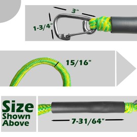 ZRSCHYG Líneas de muelle con dos clips de acero inoxidable, cuerda elástica con flotador de espuma para moto acuática, pontón, acoplamiento, kayak, accesorio profesional de barco, verde, 6 pies, paquete de 2