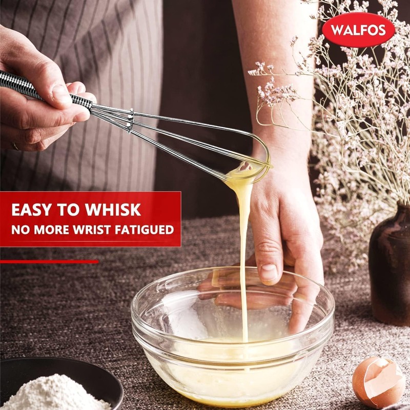 Walfos Mini Whisk,304 Stainless Steel Small Whisk, 5+7+10in Wisking Tool