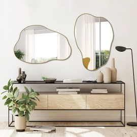 POZINO Gold Irregular Mirror, 30"x20.5" Cloud Shaped Mirrors, Asymmetrical Wall Mirror, Modern Abstract Frameless Mirrors for Living Room Bathroom Bedroom Entryway