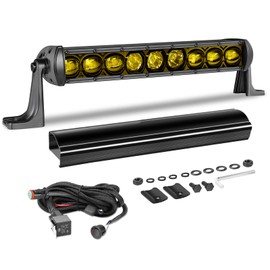 12 Inch Amber Light Bar Kit, AKD Part 63W Slim Single Row LED Light Bar w/Wiring Harness Black Cover Spot Flood Combo LED Bumper Light Bar Yellow Fog Light for UTV ATV SUV Truck Pickup Can-am Honda