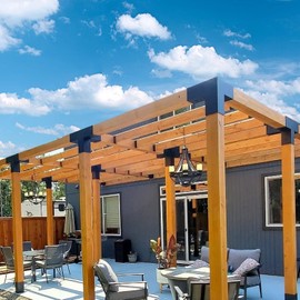 ORIGLE Pergola Brackets, Pergola Kit, 4x4 Post Base, 4-Way Right Angle Corner Bracket DIY Elevated Wood Stand with Screws(Actual: 3.6x3.6 Inch) Lumber Pergola Gazebo