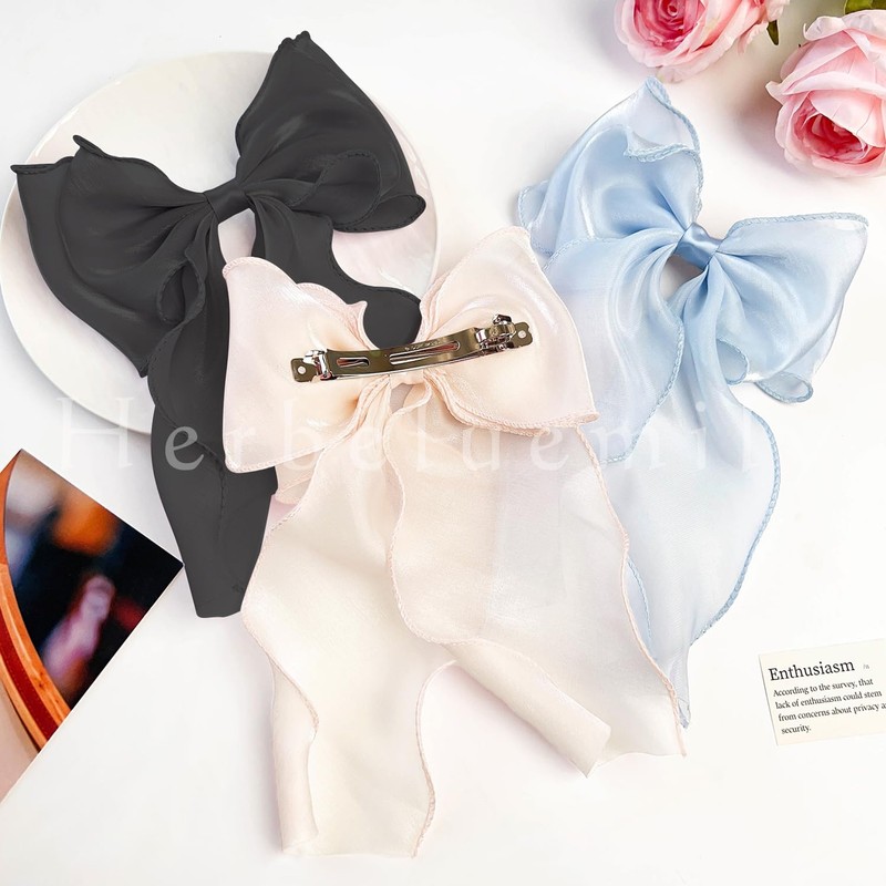 Herbeluemily Barrette, Hair Clip, Ribbon, Chiffon Hair Accessories, Hair Ornament,