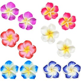 Fuvirou 6 Pairs Hawaiian Plumeria Dangle Earrings for Women Tropical Flower Earrings Luau Beach Party Accessories (6 pairs flower)