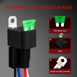 APIELE 4 Pin Relay 12V 40A With 30A Fuse DC SPST Fused Normally Open 1NO With 14 AWG Harness Socket for Car Truck Motor