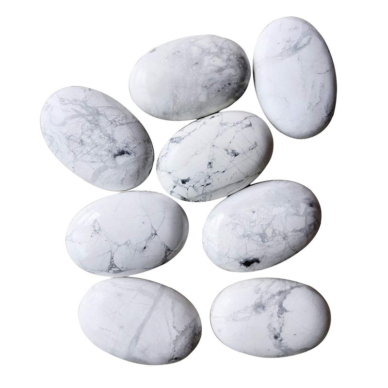 Lovionus89 White Howlite Turquoise Worry Stones, Natural Oval Palm Tree