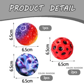 6PCS Bouncy Balls, Moon Balls For Kids High Bouncing Space Ball Hand Eye Coordination Training, Durable Elastic Toy For Indoor Outdoor Games Party Gift, 3 Styles Each With A Random Color