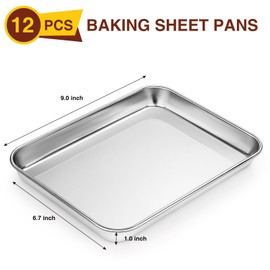Wildone Sheet Pan Set Baking Sheet Cookie Sheet Baking Pan Toaster Oven Pans, 12 PCS Stainless Steel Baking Tray Cookie Pan, Heavy Duty & Dishwasher Safe, 9 x 6.7 x 1 Inches