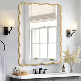 PROHOMEWARE 30 * 40" Gold Bathroom Mirror for Wall,Wavy Rectangular Mirror,Vanity Mirror,Bathroom Mirrors for Wall,Wall-Mounted Metal Frame Mirror for Bedroom Entryway Living Room Farmhouse (Gold)