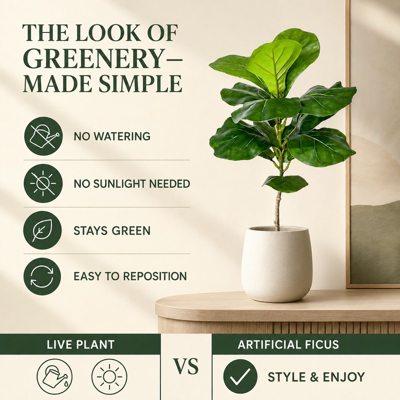 Artificial Ficus Tree Branch, 27.55 in Fake Green Plant Decor