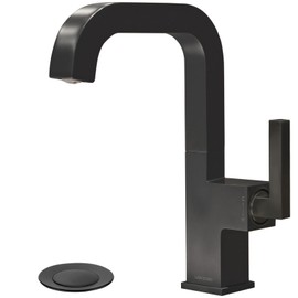 Black Bathroom Faucet Single Hole, Lava Odoro Bathroom Black Sink Faucet Single Handle Matte Black Vanity Faucet with Drain Assembly, Solid Brass Vessel Sink Faucet Deck Plate Included, BF204-MB