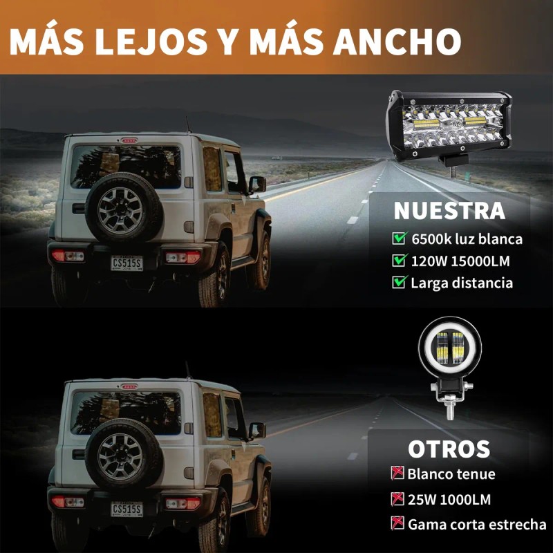 Par Faros 7''auxiliares 120w Triple-fila 6000k