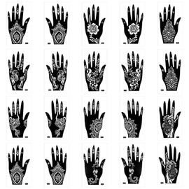 20 Sheets Henna Stencils Tattoos Hand Temporary Tattoo Henna Sticker Henna Tattoo Hands Hand Tattoo Indian Arabic Henna Tattoo Stencils for Women Girls Teens Body Art Paint