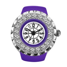 Silverora Finger Watch Ring Watch Women's Elastic: Rhinestone Full Diamond Analogue Quartz Watch Ring Adjustable Ring Watches with Arabic Numerals Gift for Women Girls, purple, Strap.