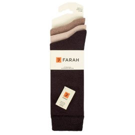 Farah Mens Plain Comfort Cuff Socks Pack of 3 Brown 6-11