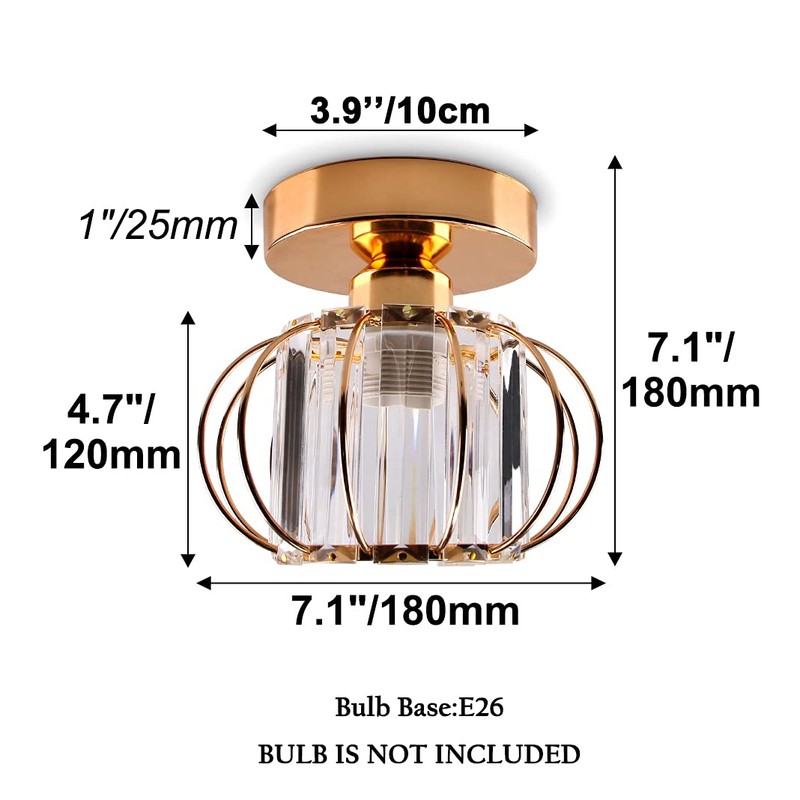 Mini Crystal Chandelier Flush Mount Crystal Ceiling Lighting Iron Cage