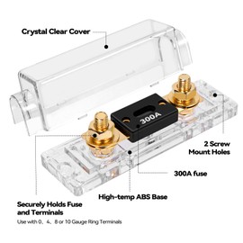 TopstrongGear Solid Brass 0/2/4 Gauge 300Amp ANL Fuse Holder with 300Amp Fuses(2 Pack) (300 Amp) (300Amp)