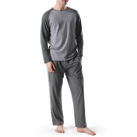 DAVID ARCHY Men's Cotton Sleepwear Long Raglan Sleeve Top and Bottom Pajama Set (XL,Dark Gray)