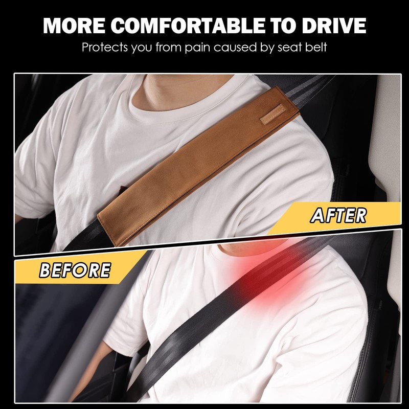 2 PCS Car Seatbelt Covers for Adults, Leather Seat Belt