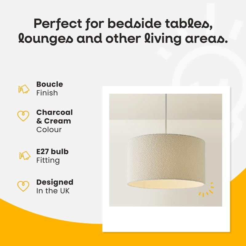 MiniSun | Small Modern Cream Boucle Drum Light Shade |