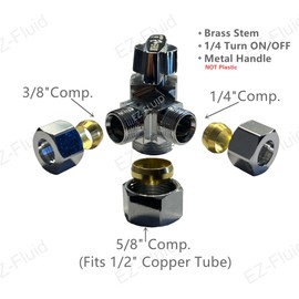 EZ-Fluid 5/8" Comp O.D X 1/4"Comp X 3/8"Comp 1/4 Turn Dual Outlets Heavy Duty Chrome Brass Angle Stop Valve Water Shut Off Ball Valve (1)