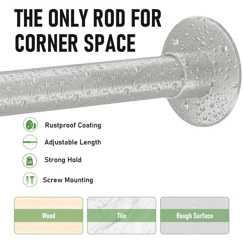 L Shaped Shower Curtain Rod, [23"-36"] x [23"-36"] Adjustable Corner