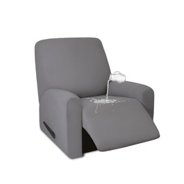 PureFit 100% Dual Waterproof Recliner Cover, Waterproof Couch Cover for Recliner - Stretch Non Slip Fleece Sofa Covers Washable, Leakproof Furniture Protector for Kids, Pets (Recliner, Light Gray)