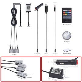 Taben Car Ambient Light, RGB Remote Control Decorative Lamp, Interior Lighting Atmosphere Light, DIY Refit Flexible Fibreglass Tube, 8 Colours, 1 W DC, 12 V, 5 m