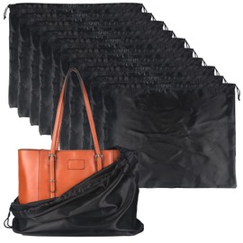 PlasMaller Dust Cover Storage Bags Silk Cloth with Drawstring Pouch For Handbags Purses Pocketbooks Shoes Boots Set of 10, Black (23.6 x 19.6 in)
