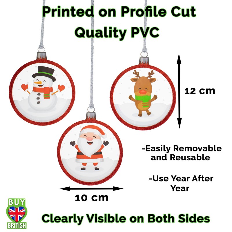 Articlings 12 Christmas Picture Baubles Window Stickers, Winter Holiday Clings,
