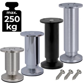Stahlia Furniture Feet Adjustable (Set of 4) 25 cm Height Brushed Aluminium Diameter 38 mm Cabinet Feet Maximum Load 250 kg Sofa Feet Furniture Legs Metal Feet Shelf Feet