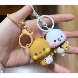 FANIX 2pcs Bubu &Dudu Bears Key Chain and 2pcs Car Dashboard Decorations