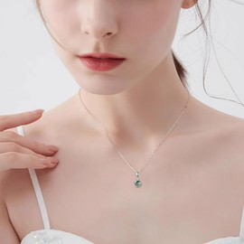 HUKKUN Moss Agate/Rose Quartz/Limar/Amethyst/Jade/Opal Ball Necklace Sterling Silver Natural Gemstone Beads Pendant Necklace Gemstone Jewellery for Women, Sterling Silver