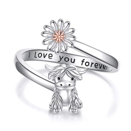 YAFEINI Highland Cow Rings 925 Sterling Silver Highland Cow Ring Animal Jewelry Gifts for Women Cow Lovers (#6)