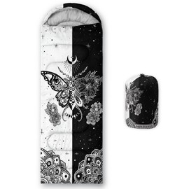 Smell Sunshine Kids Sleeping Bag for Boys Girls,Black and White Butterfly Print-Lightweight Warm Portable Outdoor Indoor-Waterproof Cold Weather Resistant Sleeping Bag for Camping Hiking(Butterfly)